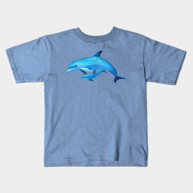 Swirly Dolphin Family Kids T-Shirt by VectorInk